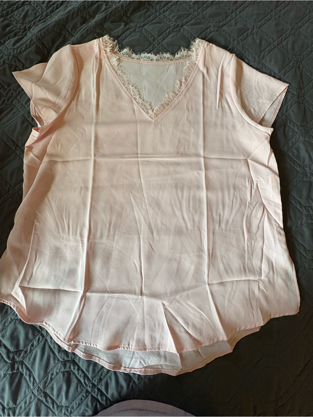 Lace-Trim V-Neck Women's Top - Light Pink
